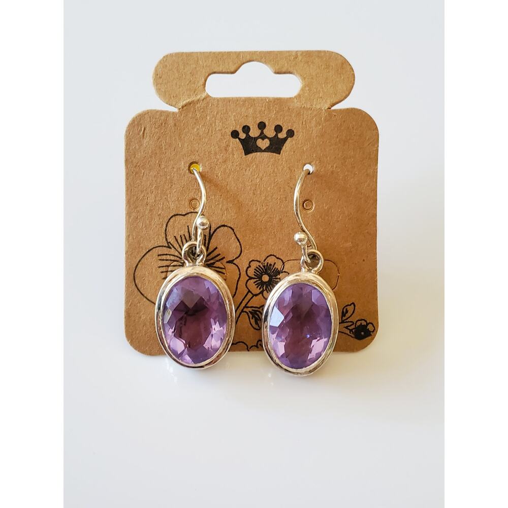 Vintage Sterling Silver Amethyst Dangle Earrings
